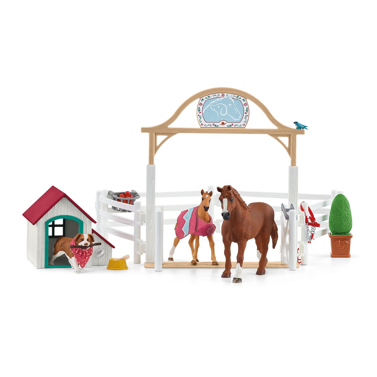 Schleich - Horse Club Hannahs Guest Horses With Ruby The Dog  Animal Playset