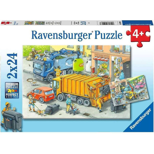Ravensburger - Working Trucks Garbage Truck And Tow Truck Jigsaw Puzzle 2x24 Pieces
