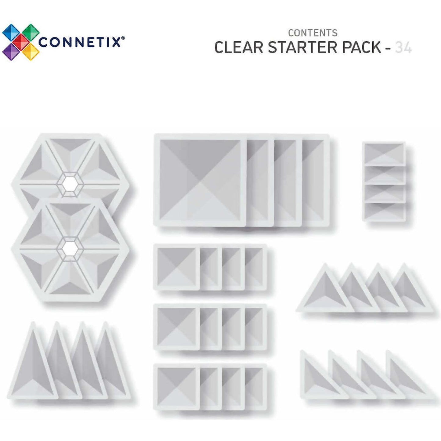 Connetix - Magnetic Tiles Clear Pack 34pc