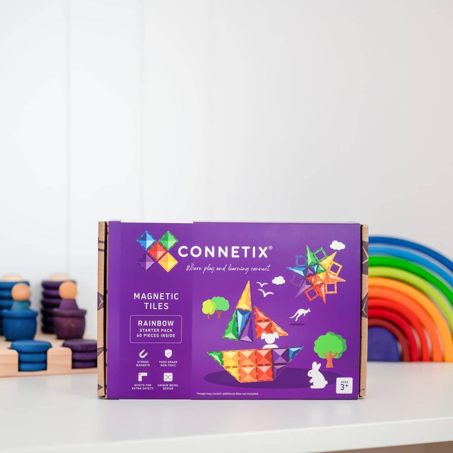Connetix - Magnetic Tiles Rainbow Starter Pack 60pc