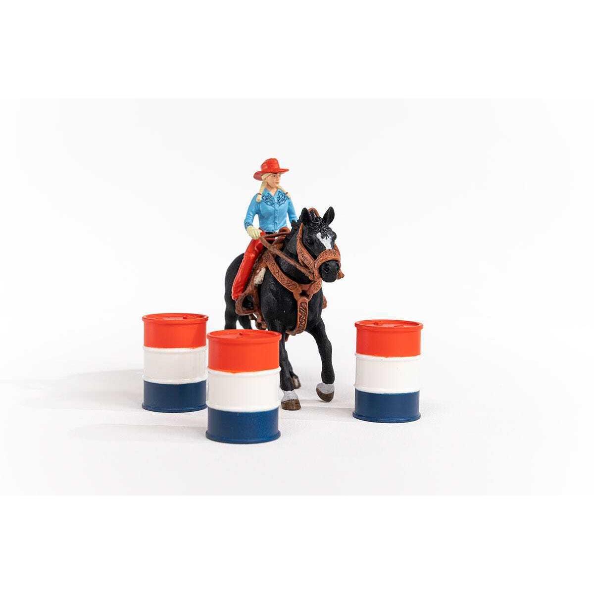 Schleich - Cowgirl Barrel Racing Fun Playset - Farm World Animal Playset