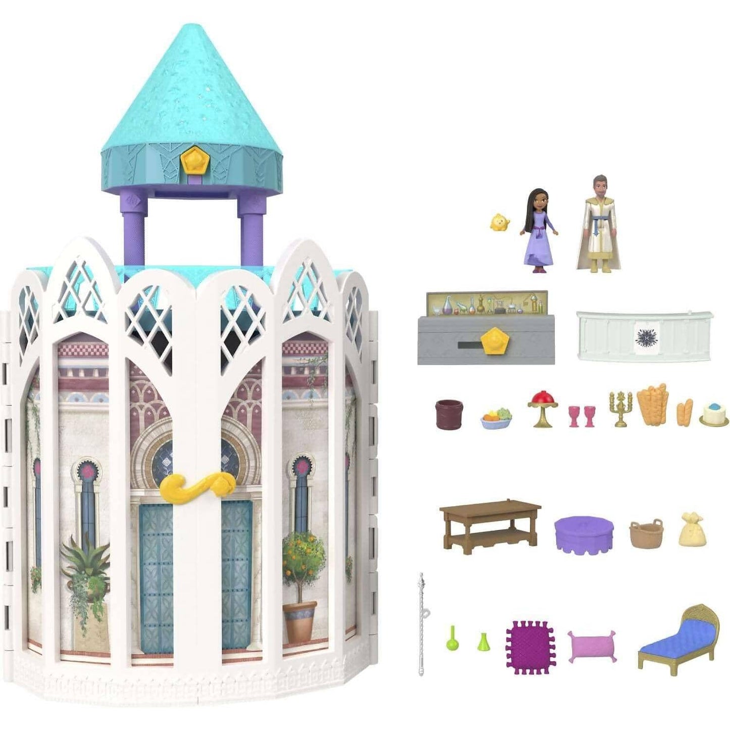 Disney Wish - Rosas Castle Dollhouse Playset With 2 Posable Mini Dolls Star Figure 20 Accessories Light-up Projection Dome & More - Mattel