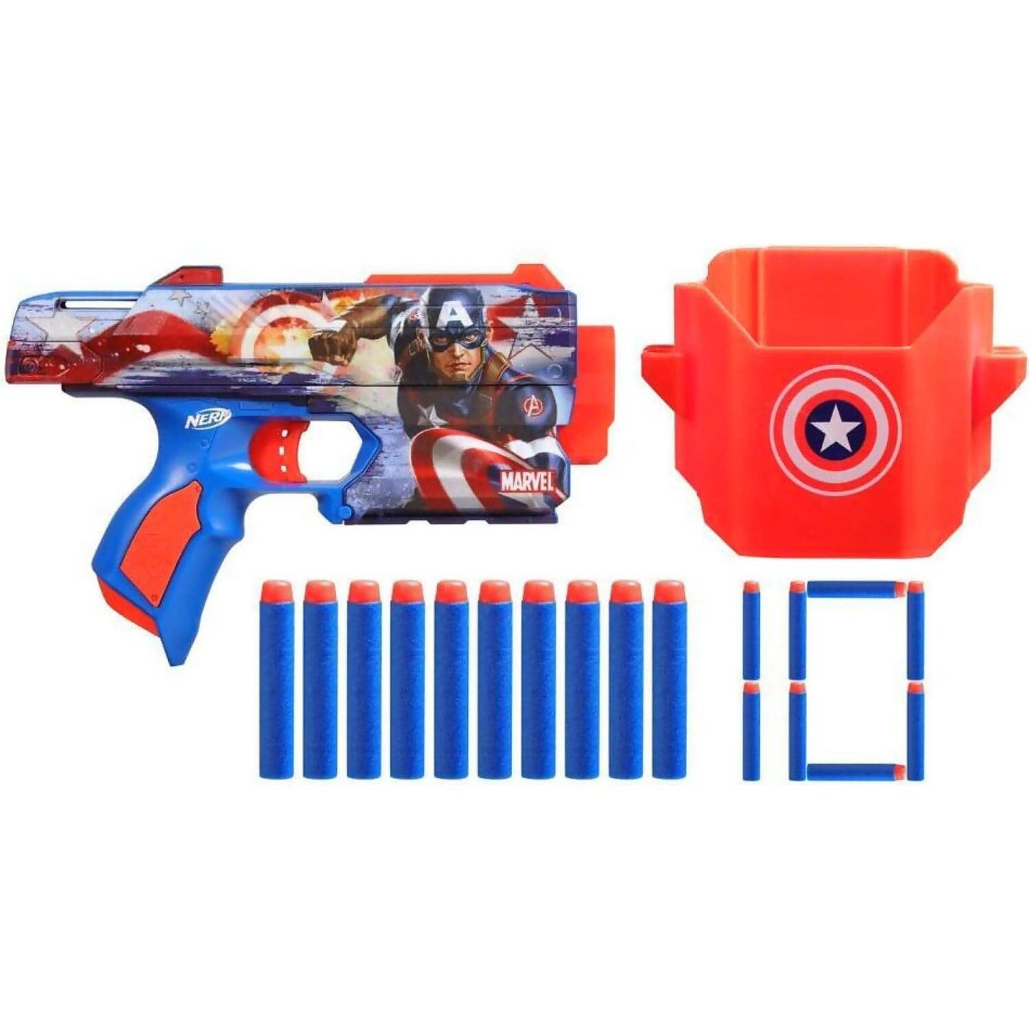 Nerf - Marvel Captain America Blaster 10 Nerf Elite Darts Holster Gifts For 8 Year Old Boys & Girls & Up - Hasbro