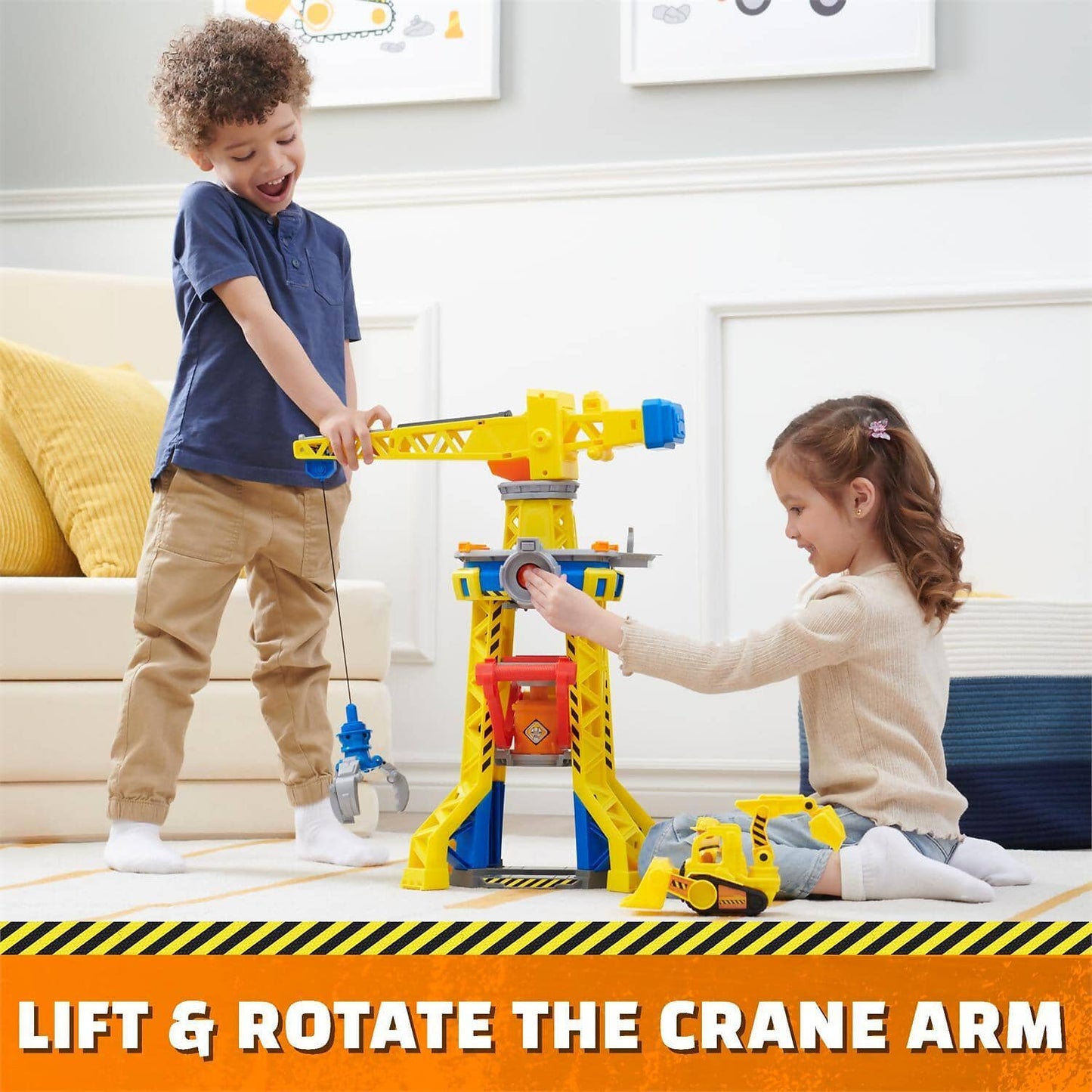 Paw Patrol - Rubble & Crew Bark Yard Crane Tower Playset With Rubble Action Figure Toy Bulldozer & Kinetic Build-it Play Sand - Spin Master