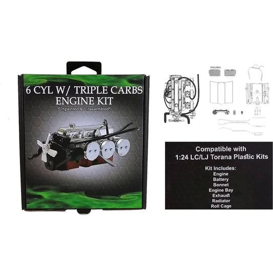 DDA Collectibles 1:24 Scale - LC & LJ 6 Cylinder Torana Engine with Triple Carbs Plastic Kit - Diecast Model Accessory
