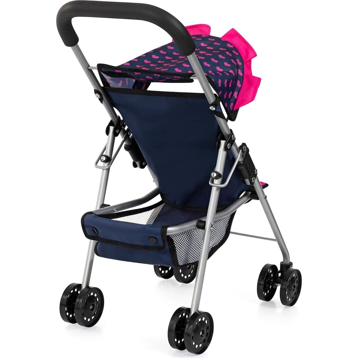Bayer - Doll Buggy Stroller Dark Blue With Pink Hearts And Unicorn