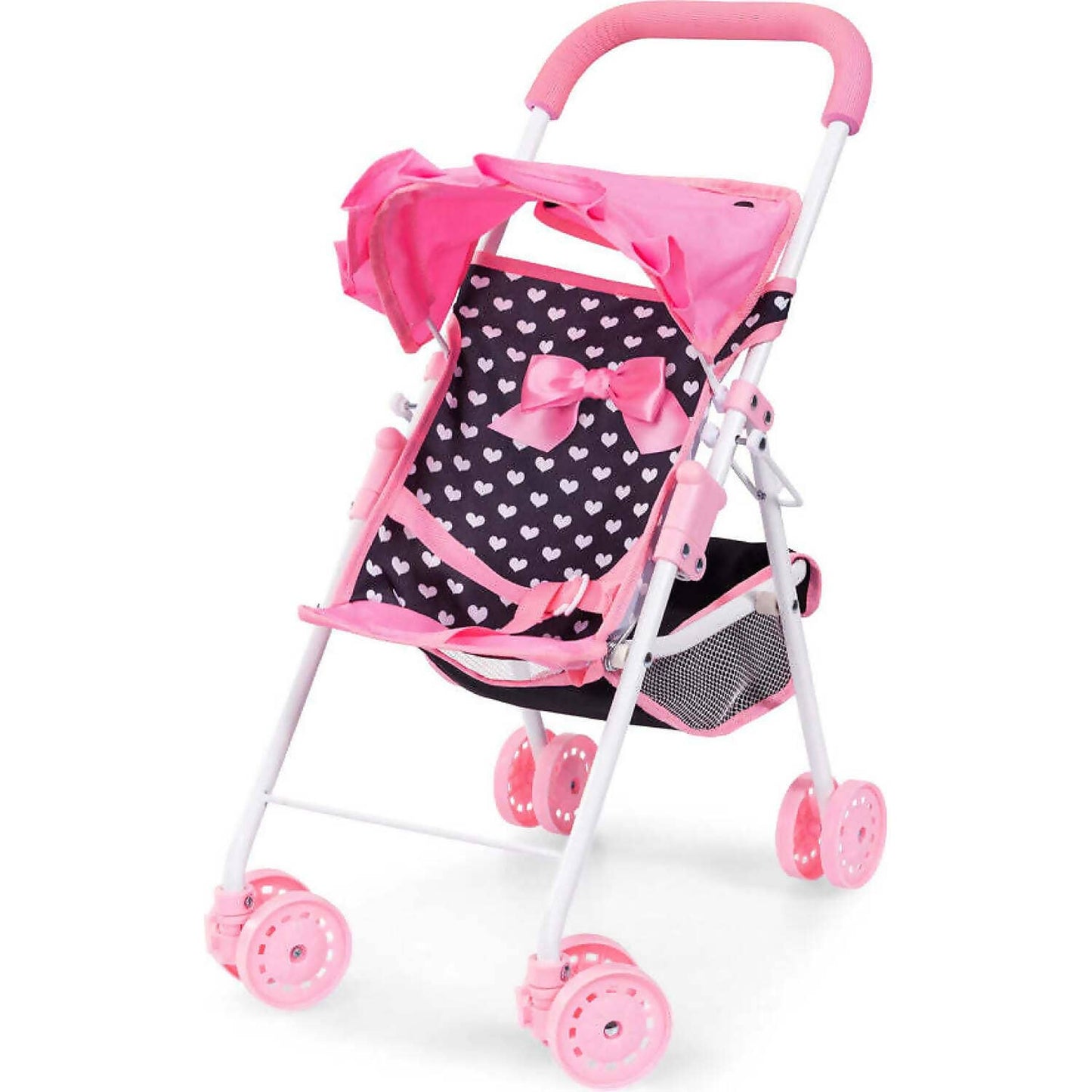 Bayer - Doll Pram Buggy Pink And Black With Pink Bow
