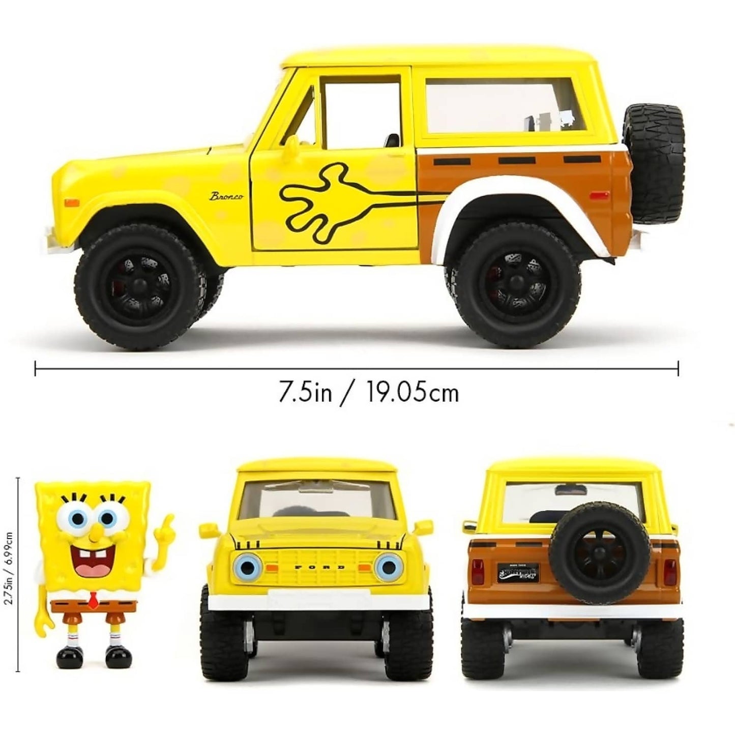 Jada Toys - Spongebob Squarepants 1972 Ford Bronco with Spongebob 1:24 Scale Diecast Vehicle Set