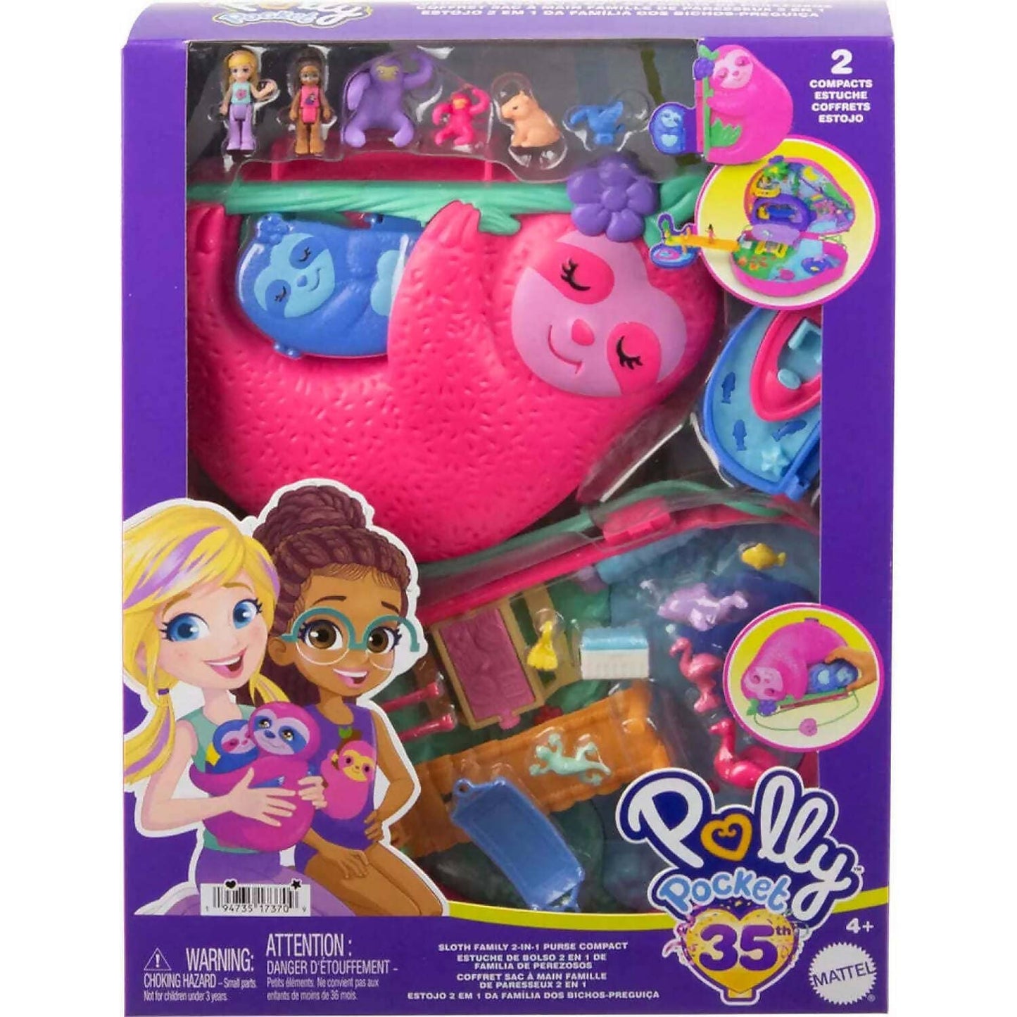 Polly Pocket - Sloth Family 2-in-1 Wearable Compact - Mattel