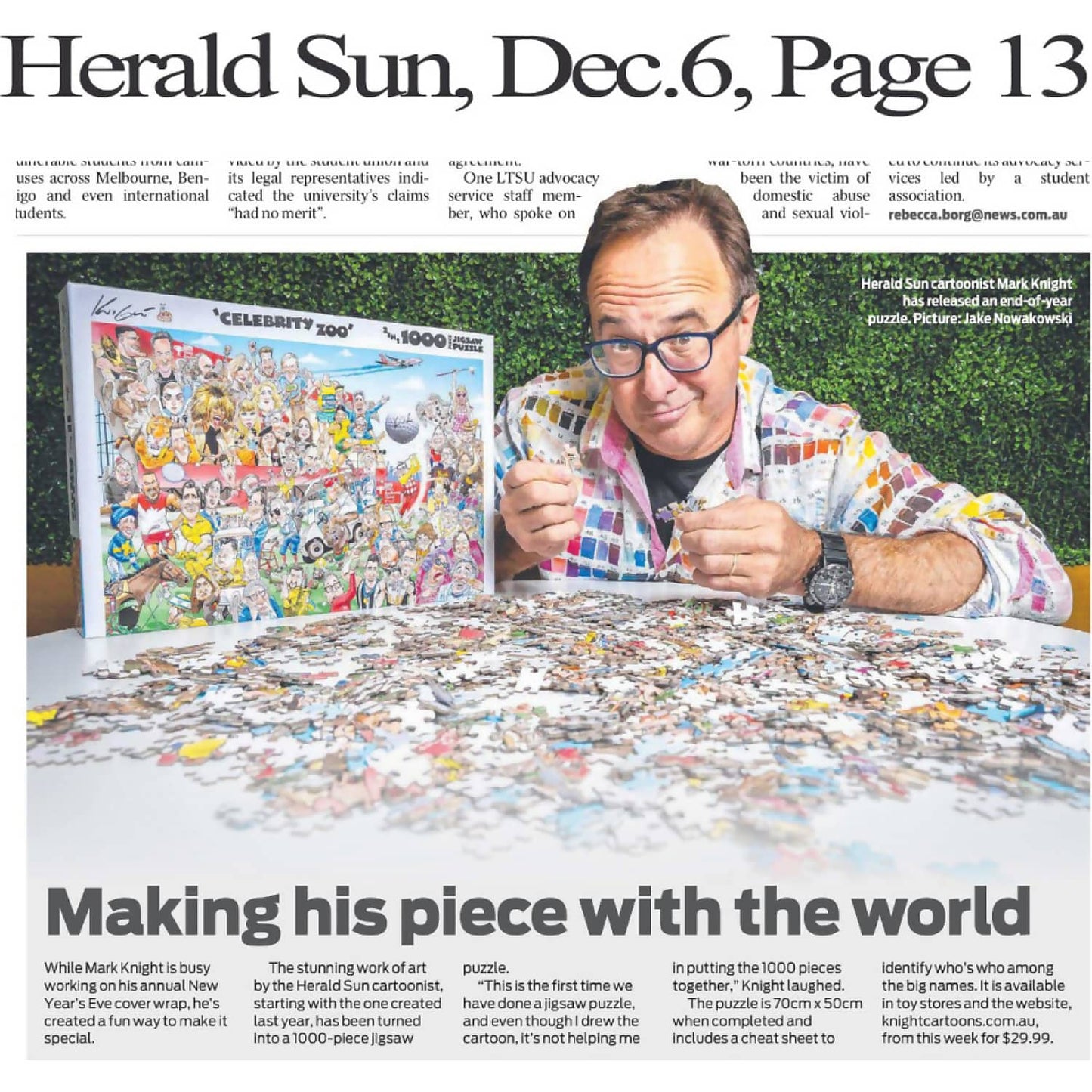 Mark Knight - Celebrity Zoo 2in1 Jigsaw Puzzle 1000pc Jedko