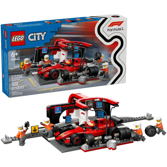 LEGO 60443 F1® Pit Stop & Pit Crew with Ferrari Car - City