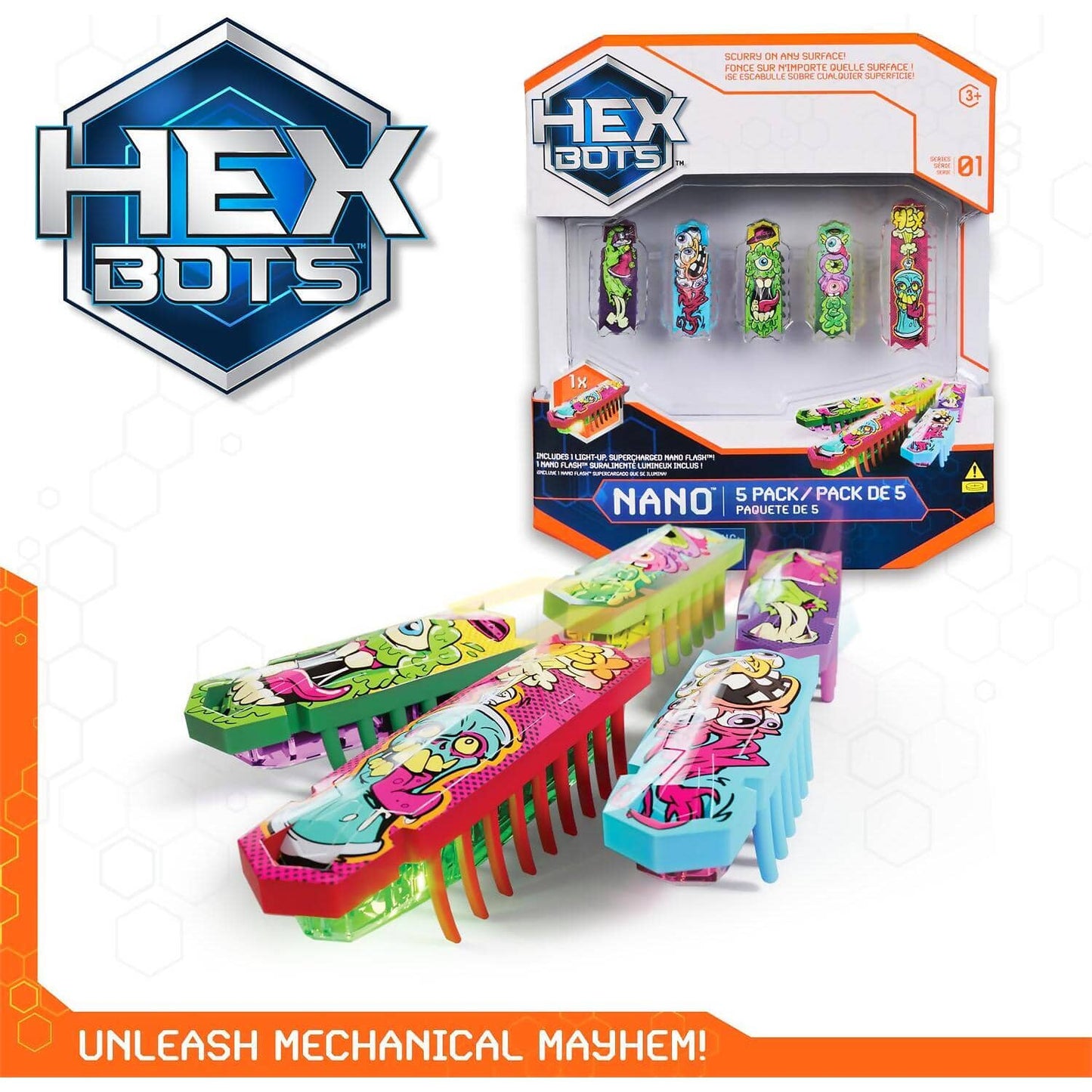 Hex Bots - Nano 5pk 4 Nano Bugs With Bonus Flash Nano