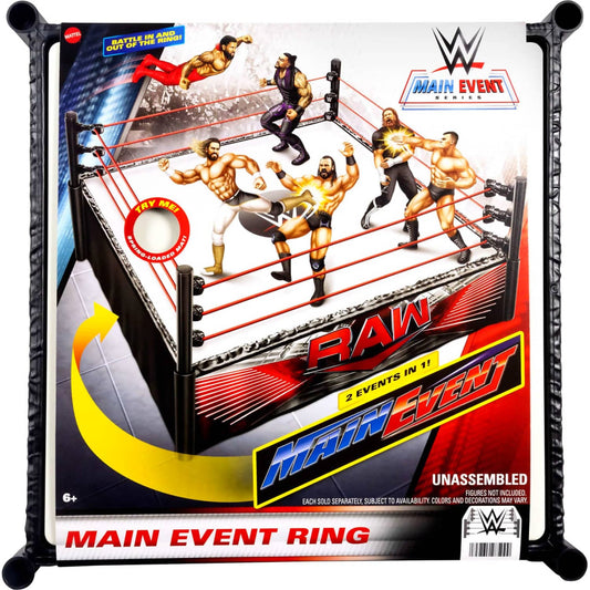 Wwe - Superstar Ring With Labels For Main Event & Raw Spring-loaded With Elastic Ring Ropes