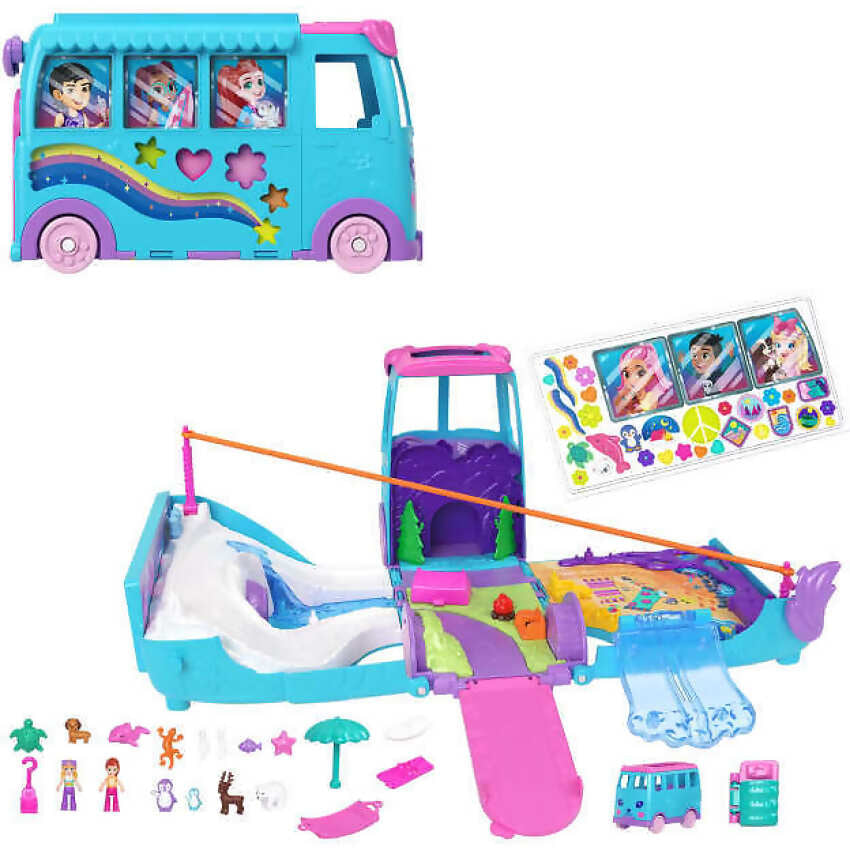 Polly Pocket - Pet Mobile Adventure Playset With Micro Dolls & Transforming Camper Van - Mattel