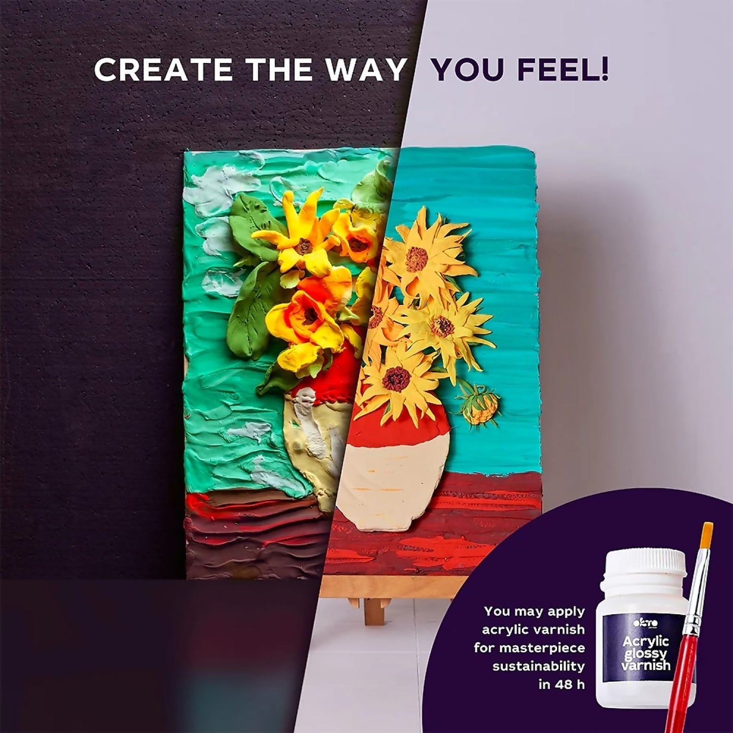 OKTO Sensory Art - DIY 3D Painting Creative Set Sunflowers 30cm x 40cm
