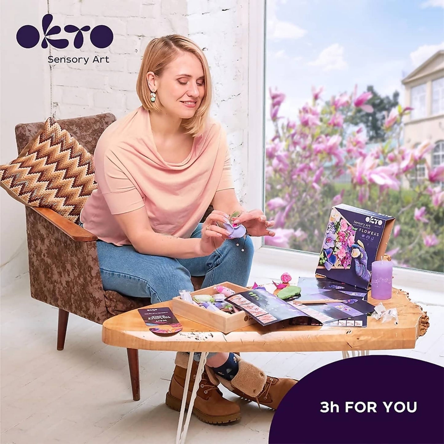 OKTO Sensory Art - Wood & Craft DIY 3D Flowers Inspiration 21cm x 21cm