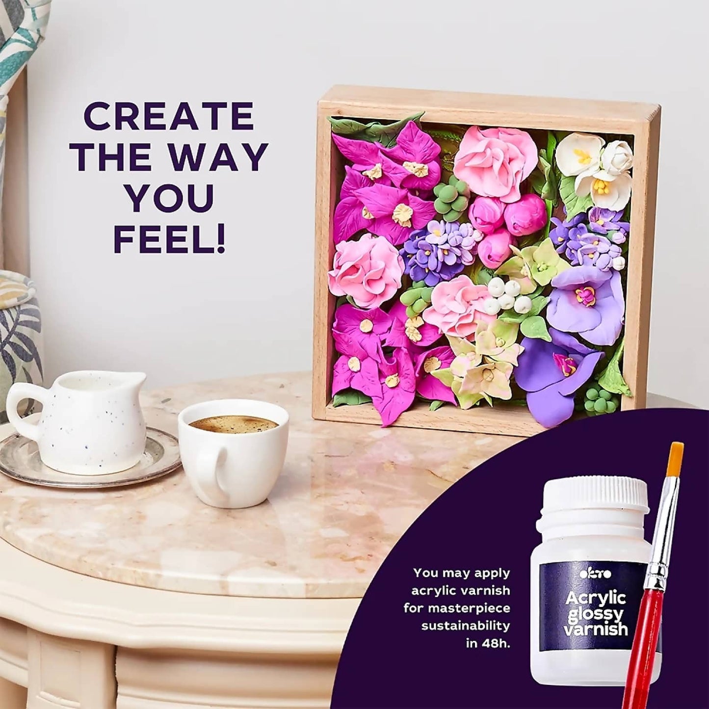 OKTO Sensory Art - Wood & Craft DIY 3D Flowers Inspiration 21cm x 21cm