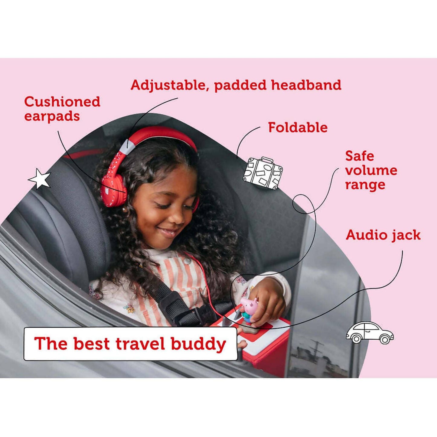 Tonies - Red Foldable Headphones For Kids (Toniebox Not Included)