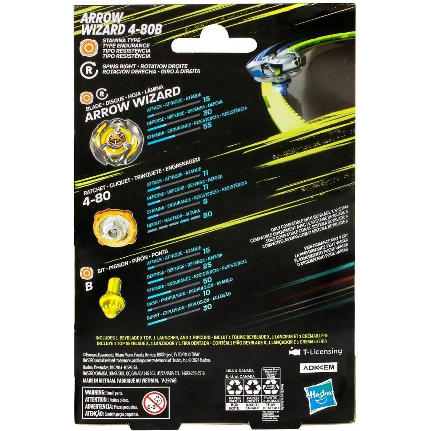 Beyblade X - Arrow Wizard 4-80B Starter Pack Set With Stamina Type Top & Launcher