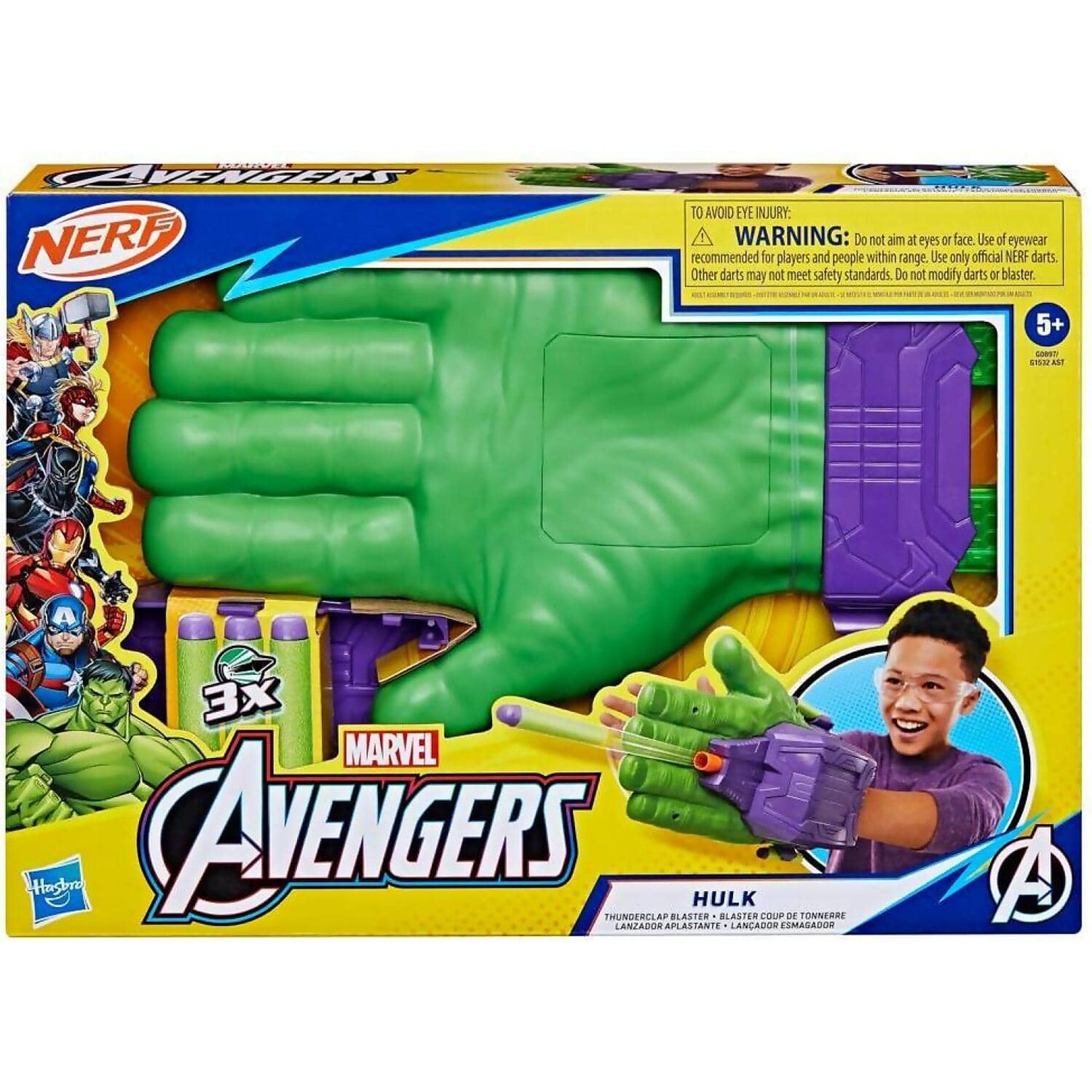 Nerf - Marvel Avengers Hulk Thunderclap Blaster Roleplay Toy With 3 Nerf Darts - Hasbro