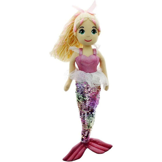 Cotton Candy - Mermaid Charlotte 45cm Pink Rainbow/Silver Flip Sequined Tail - Plush