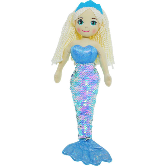 Cotton Candy - Mermaid Shelley 45cm Iridescent Blue/Silver Flip Sequined Tail - Plush