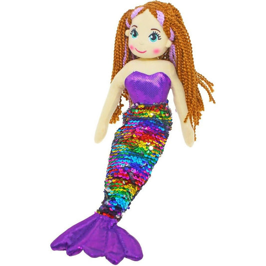 Cotton Candy - Mermaid Siren 45cm Sequined Purple Multicolour/Silver Flip Sequined Tail - Plush