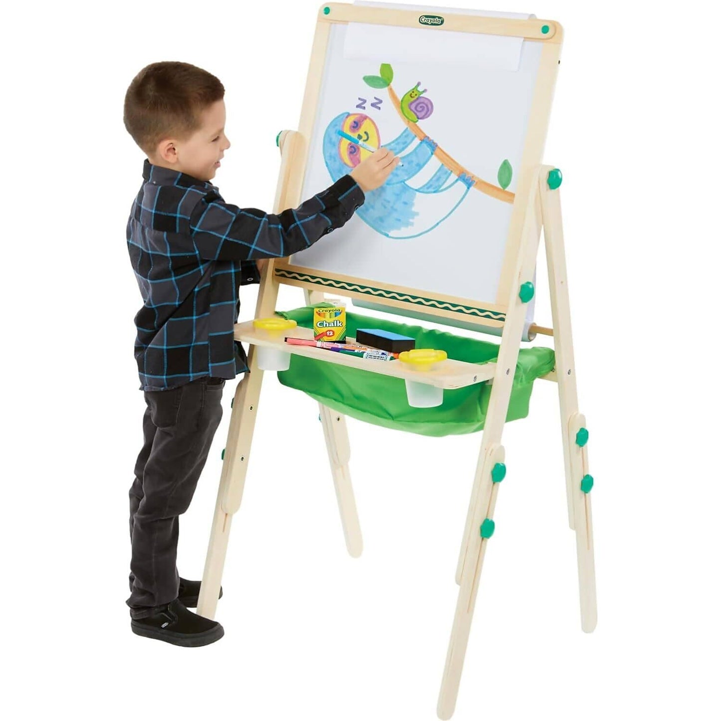 Crayola - Deluxe Wooden Kid’s Art Easel Dual Sided Dry Erase & Chalkboard