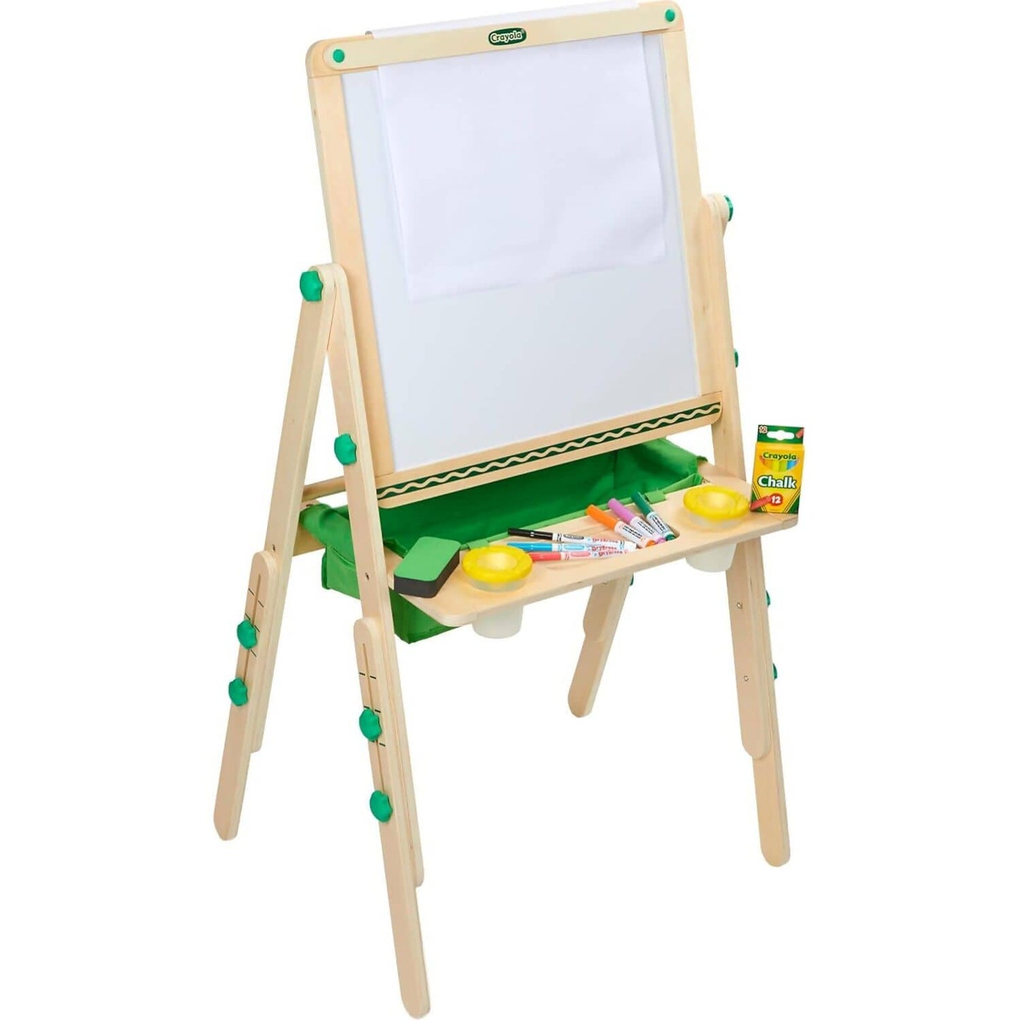 Crayola - Deluxe Wooden Kid’s Art Easel Dual Sided Dry Erase & Chalkboard
