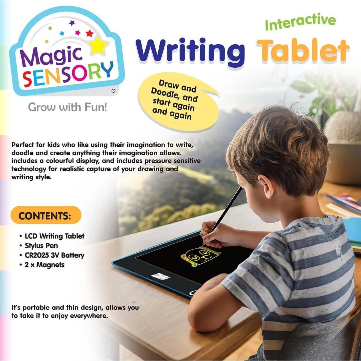 Magic Sensory - Blue LCD Writing Tablet for Kids 8.5-inch Drawing Tablet for Writing Drawing Doodling and Learning