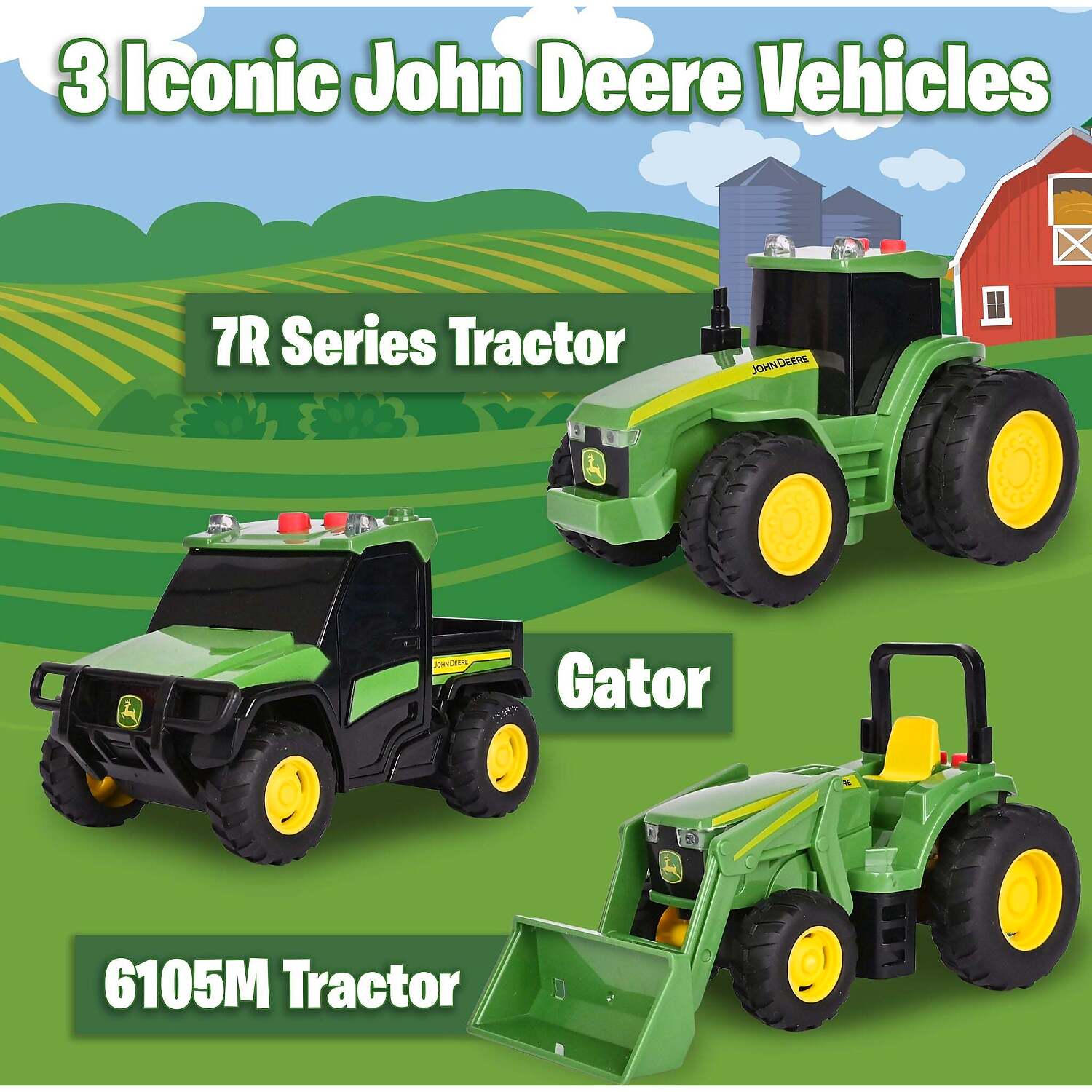 John Deere - Kids - Mini Farm Vehicles 3pk with Lights & Sounds!