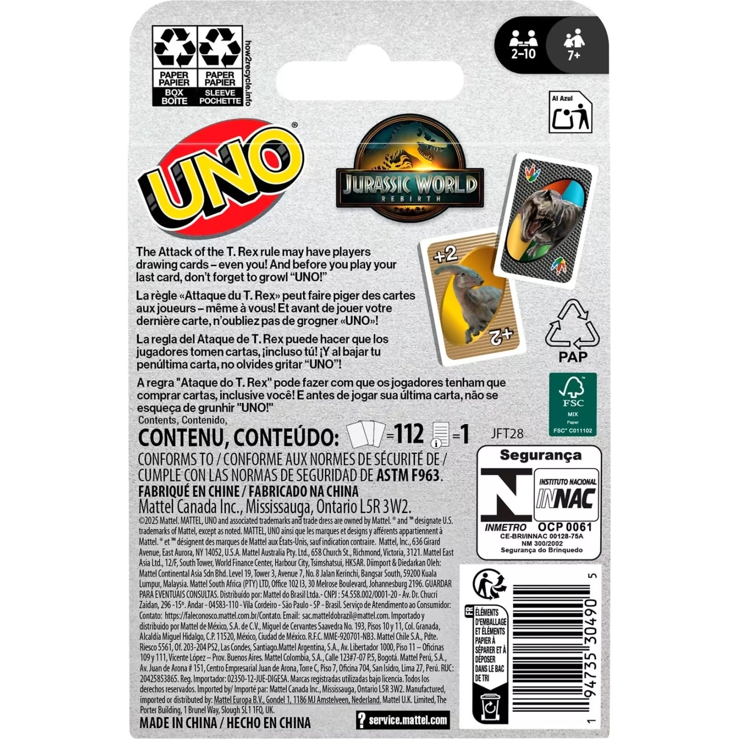 UNO - Jurassic World Rebirth Card Game - Mattel