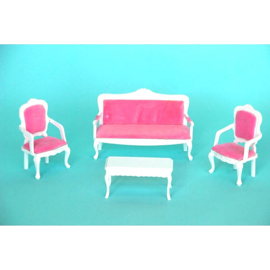 Annie's Dolls House - Wooden Louis XV Pink Sofa Set - Dollhouse Furniture