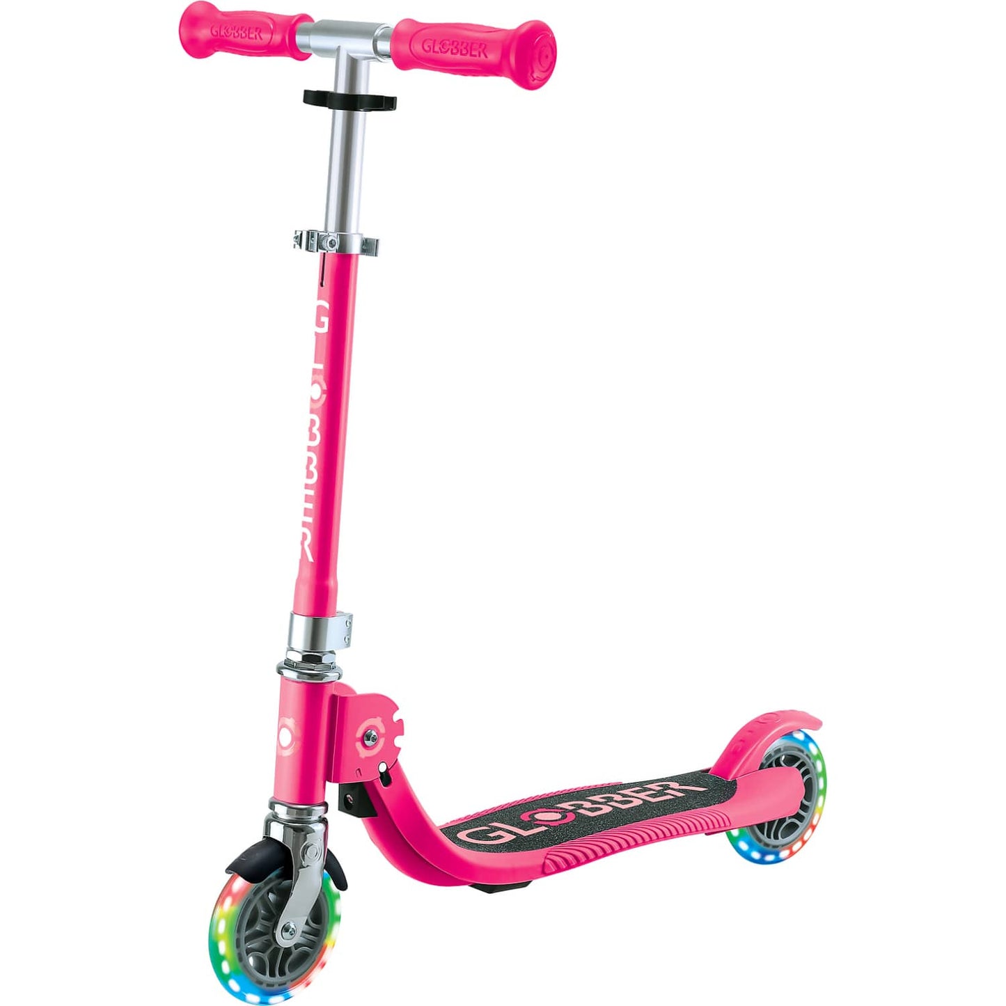 Globber - Flow Foldable Junior Scooter with Lights - Pastel Pink / Fuchsia