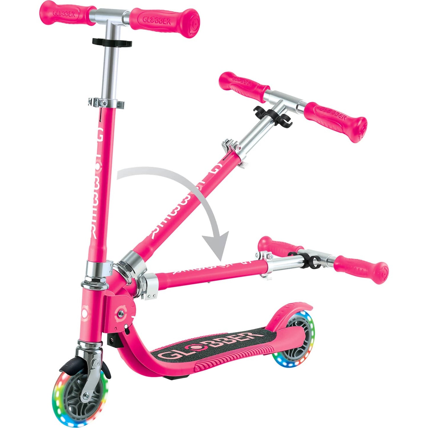 Globber - Flow Foldable Junior Scooter with Lights - Pastel Pink / Fuchsia