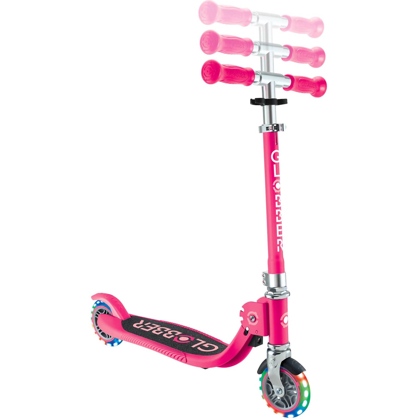 Globber - Flow Foldable Junior Scooter with Lights - Pastel Pink / Fuchsia