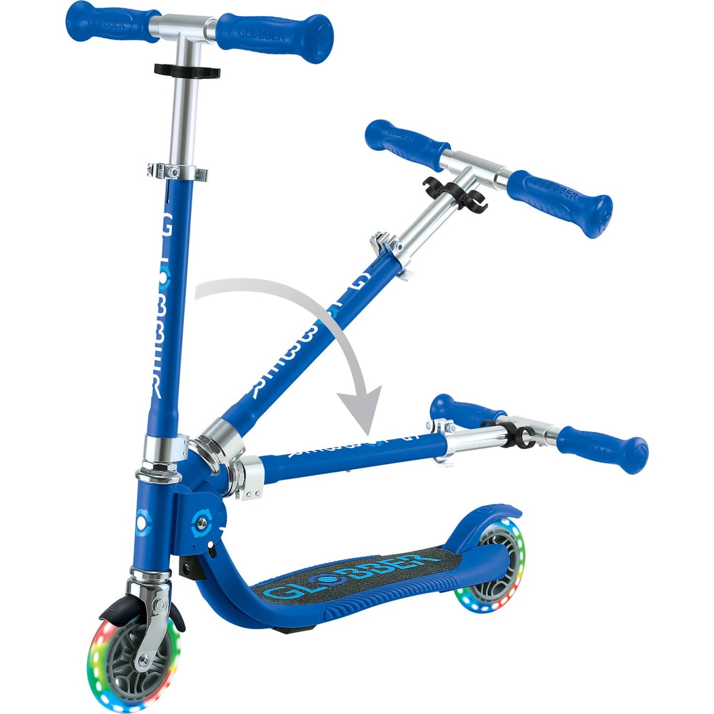 Globber - Flow Foldable Junior Scooter with Lights Navy Blue / Sky Blue