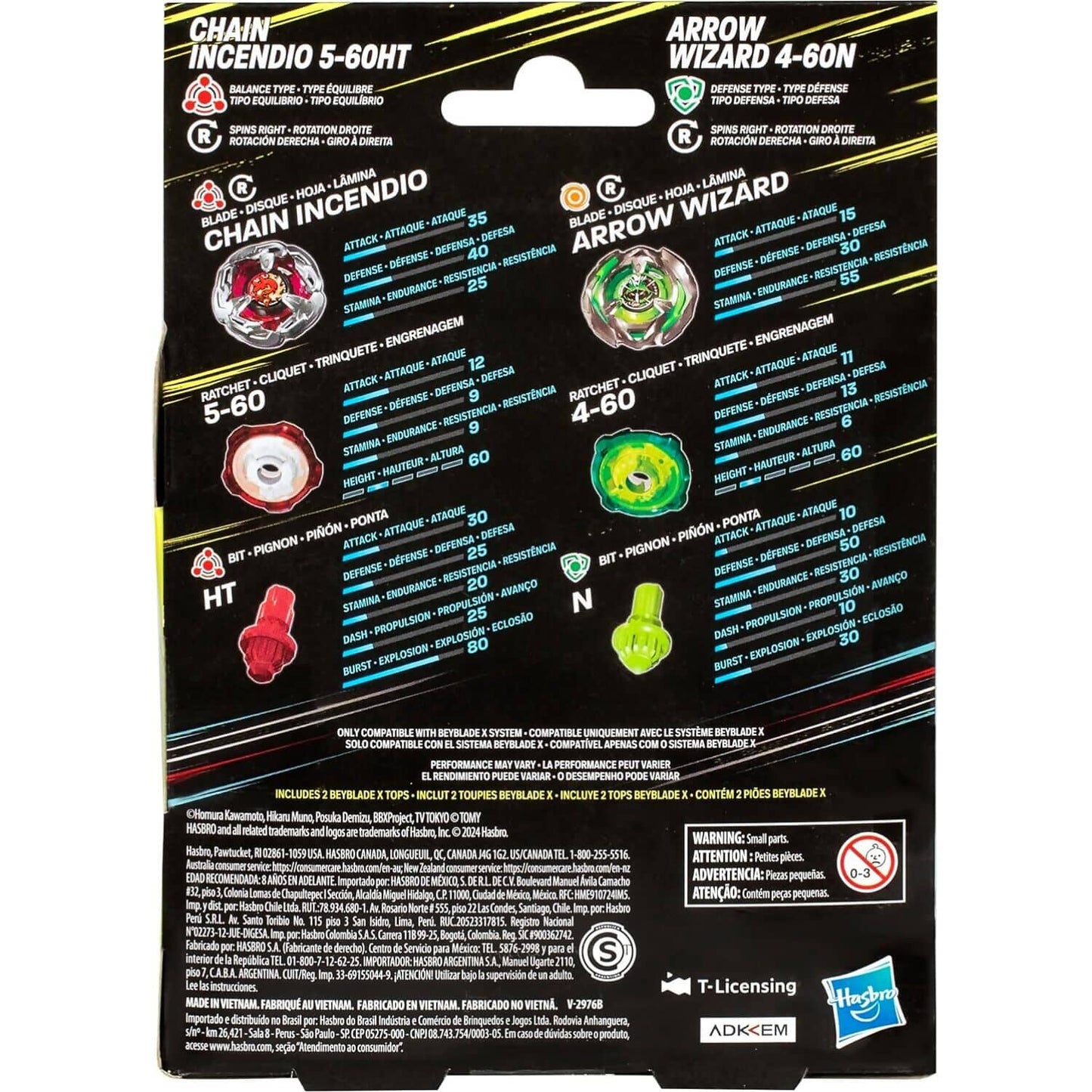 Beyblade X- Chain Incendio 5-60HT and Arrow Wizard 4-60N