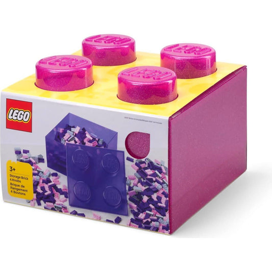 LEGO Storage Brick 4 Studs Top Lid Translucent Glitter Pink - Room Copenhagen