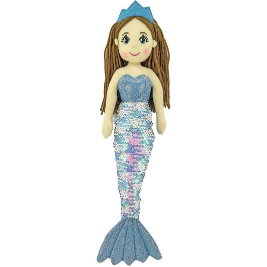 Cotton Candy - Mermaid Marina 45cm Sequined Pastel Blue Multicolor/Silver Flip Tail - Plush