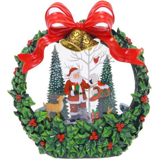 Cotton Candy - Xmas Santa Wreath LED Lantern with Glitter Motion 21cm x 19cm x 9cm - Christmas