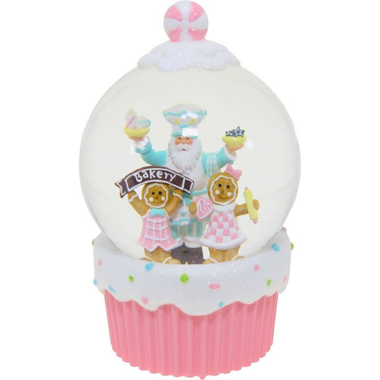 Cotton Candy - Xmas Candy Gingerbread Bakery Waterball LED Lantern with Glitter Motion 19cm x 12cm x 12cm - Christmas