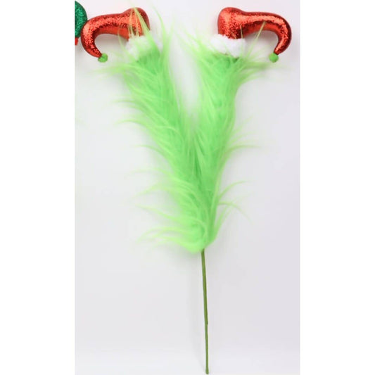 Cotton Candy - Xmas Green Furry Elf Legs Picks Tree Decoration