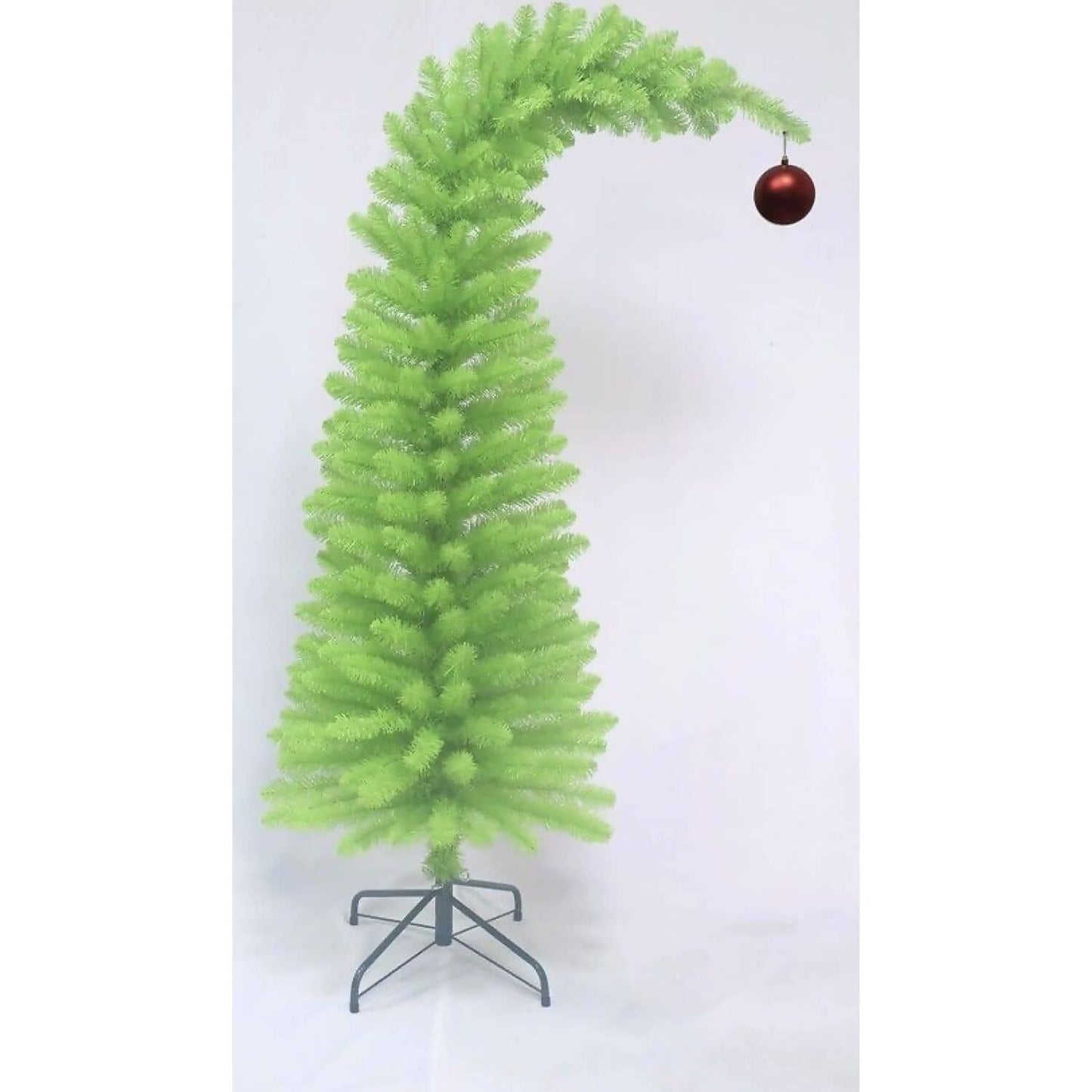Cotton Candy - Xmas 150cm Bent Over Green Grinch Christmas Tree with Red Bauble