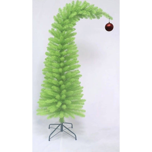 Cotton Candy - Xmas 180cm Bent Over Green Grinch Christmas Tree with Red Bauble