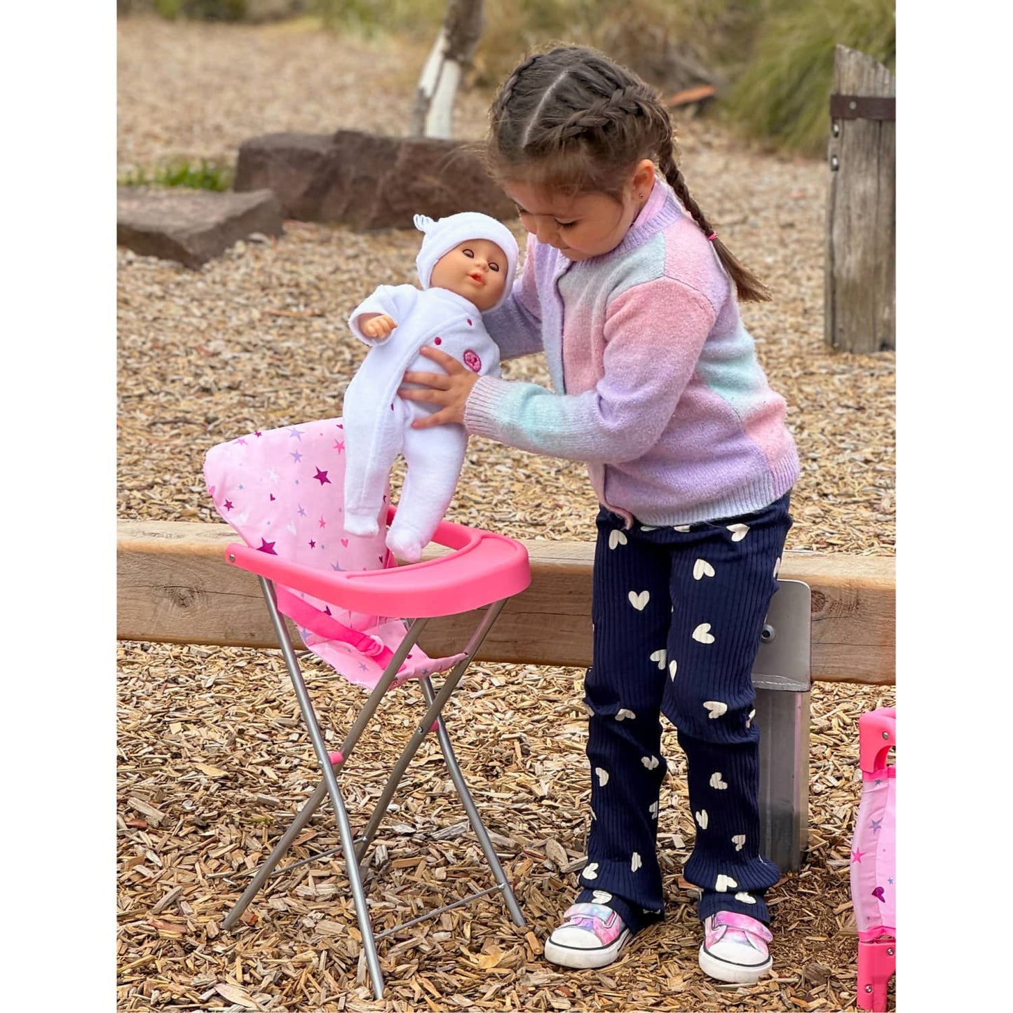 Playworld - Stars & Hearts Doll Highchair - Pink