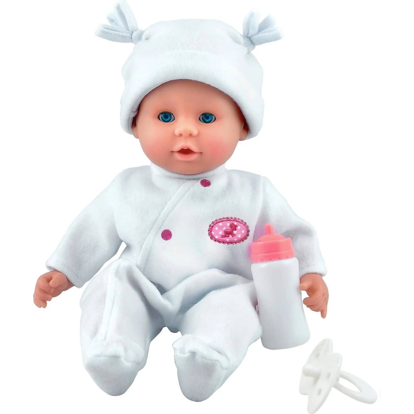 DollsWorld - Little Treasure Baby Doll & Accessories White Outfit - Soft Bean Bodied Doll 38cm