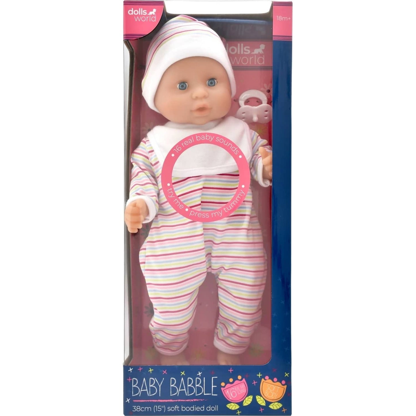 Dolls World - Baby Babble with Sound Effects - Soft Bodied Doll 38cm