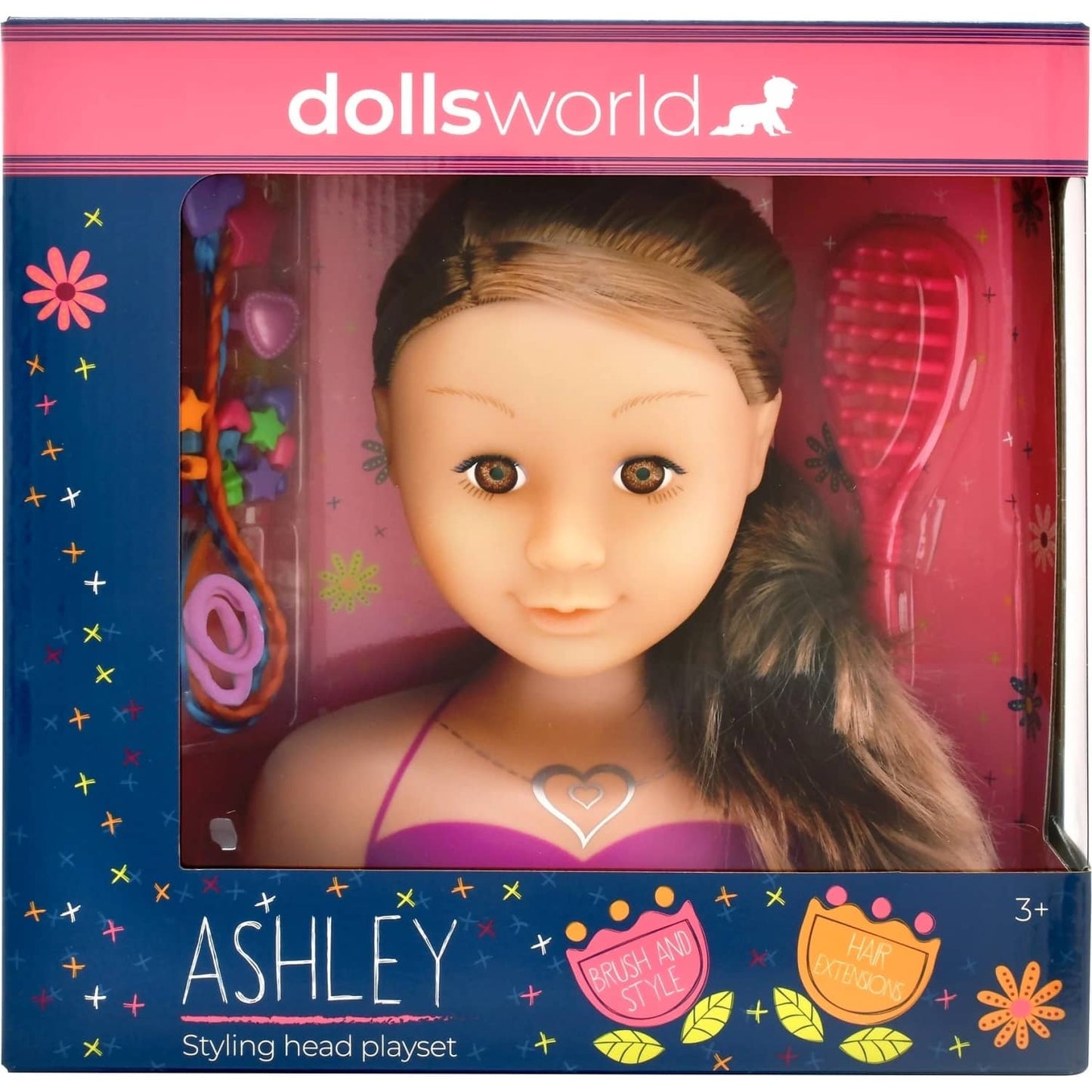 Dolls World - Ashley Styling Head Playset & Accessories Brunette Hair