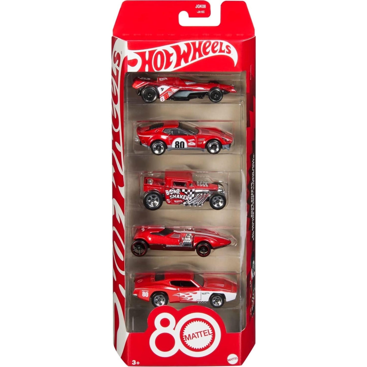 Hot Wheels - Mattel 80th Anniversary 5-Pack of 1:64 Scale Toy Cars With Collectible Deco